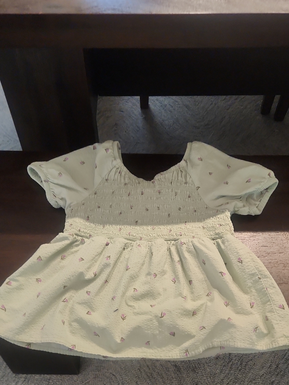 Cat & Jack Pale Green Smocked Long Sleeve Top with Pink Floral